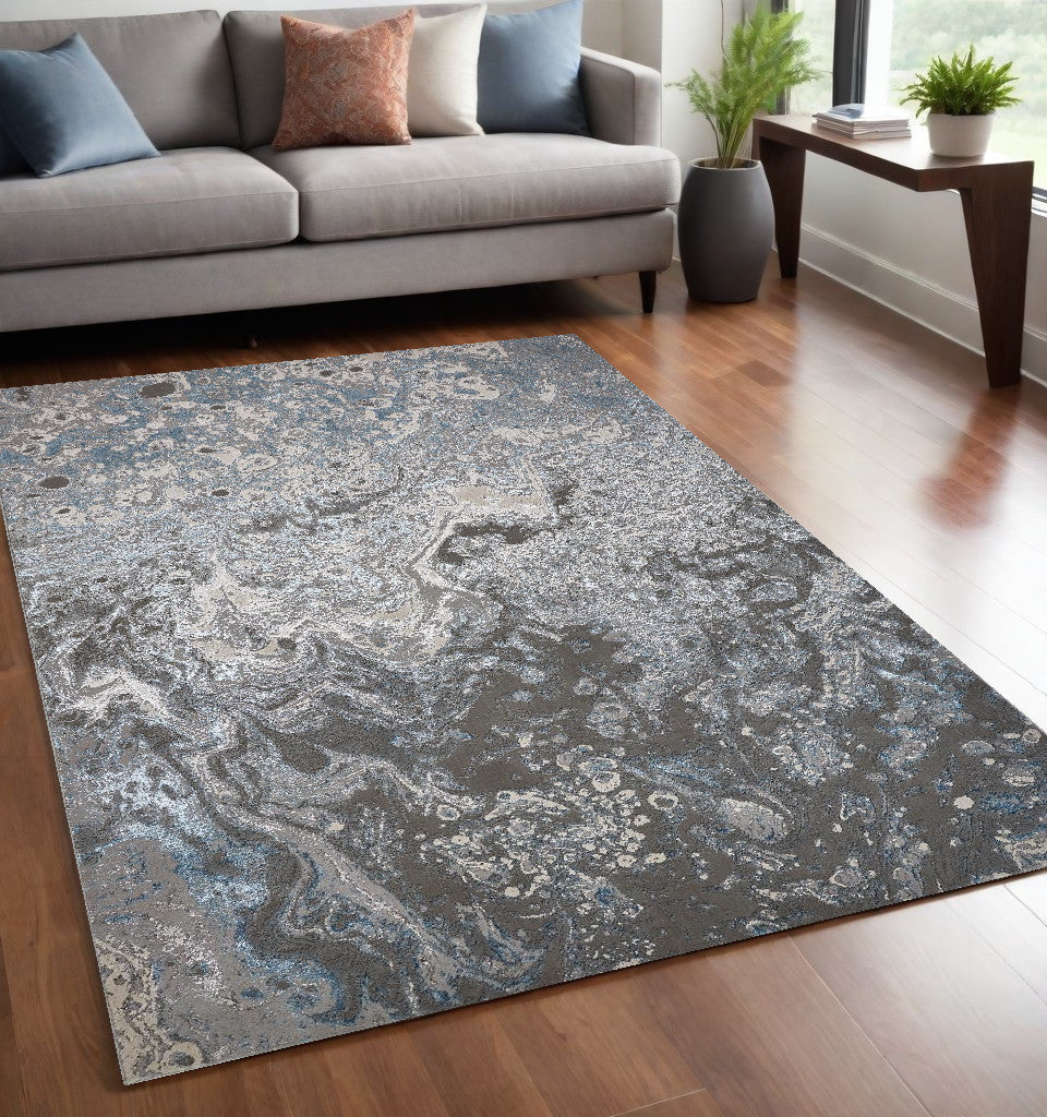 5' x 8' Blue and Gray Abstract Power Loom Area Rug