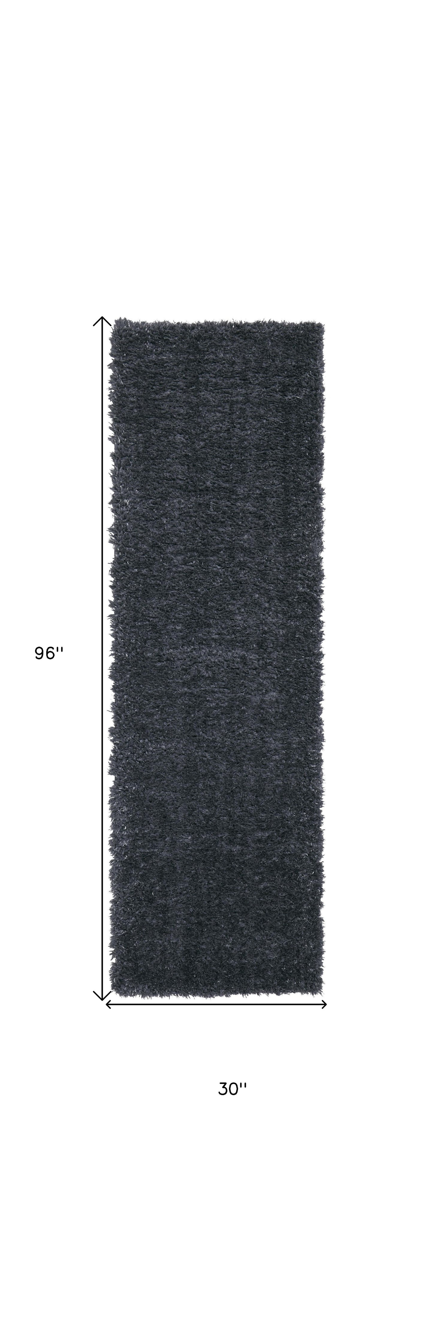 8' Black Shag Power Loom Runner Rug
