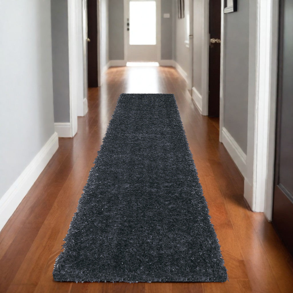 8' Black Shag Power Loom Runner Rug