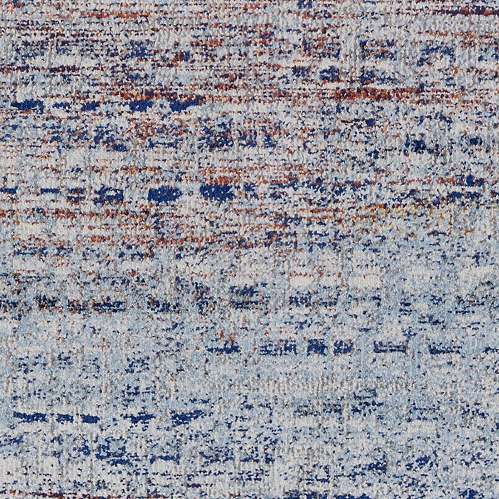 8' Ivory Blue and Orange Abstract Power Loom Runner Rug