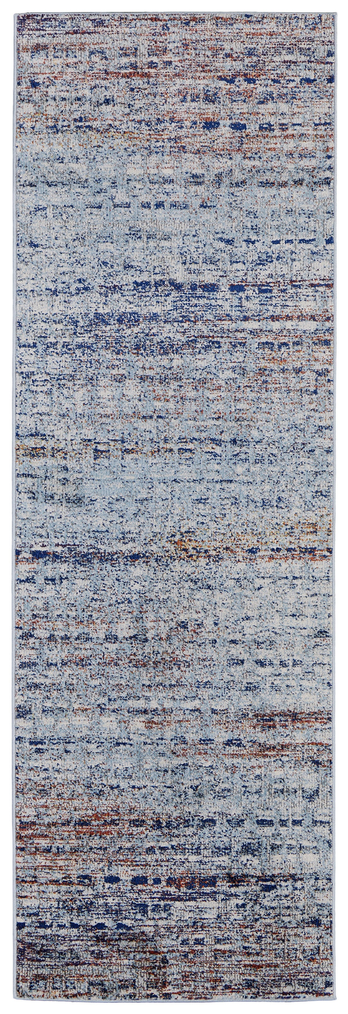 8' Ivory Blue and Orange Abstract Power Loom Runner Rug