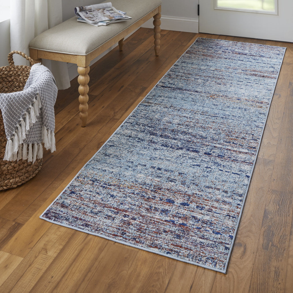 8' Ivory Blue and Orange Abstract Power Loom Runner Rug