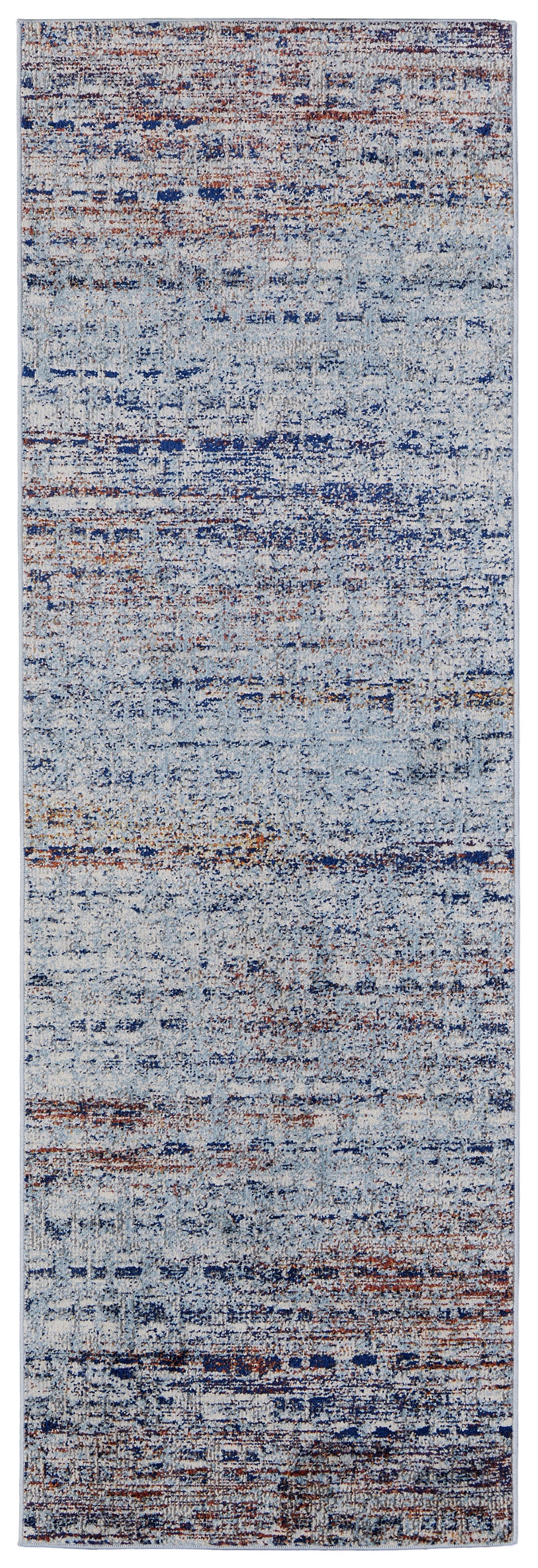 8' Ivory Blue and Orange Abstract Power Loom Runner Rug