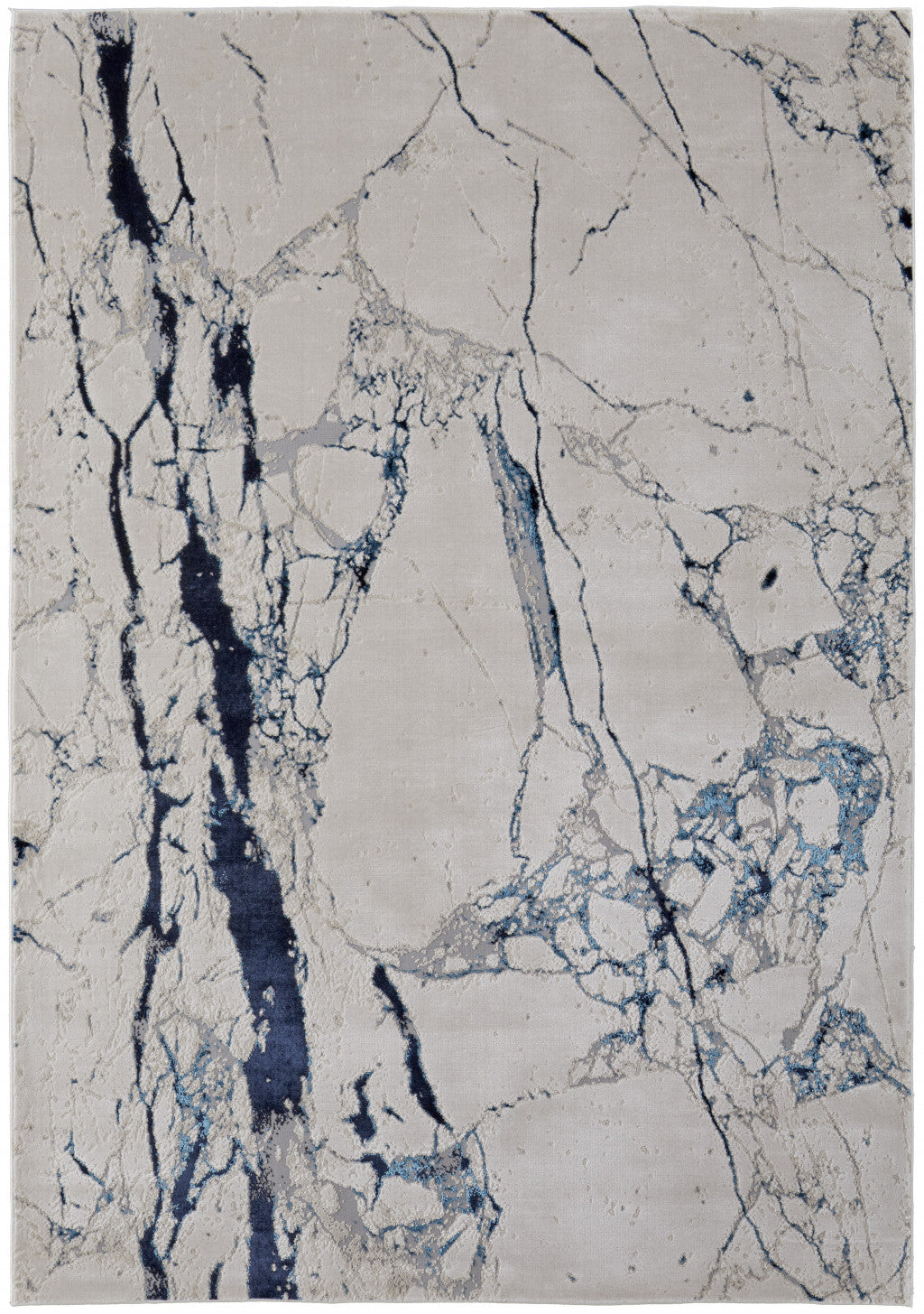 9' x 12' Ivory and Blue Marble Power Loom Distressed Area Rug