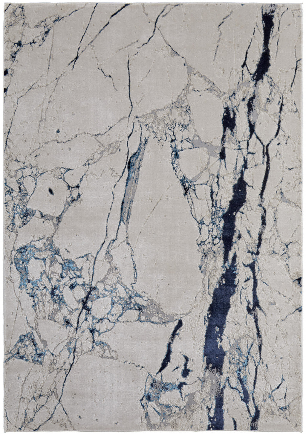 7' x 10' Ivory and Blue Marble Power Loom Distressed Area Rug