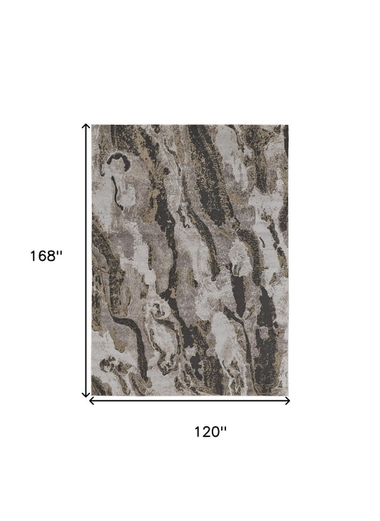 10' x 14' Brown and Ivory Abstract Power Loom Distressed Area Rug