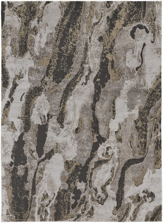 9' x 12' Brown and Ivory Abstract Power Loom Distressed Area Rug