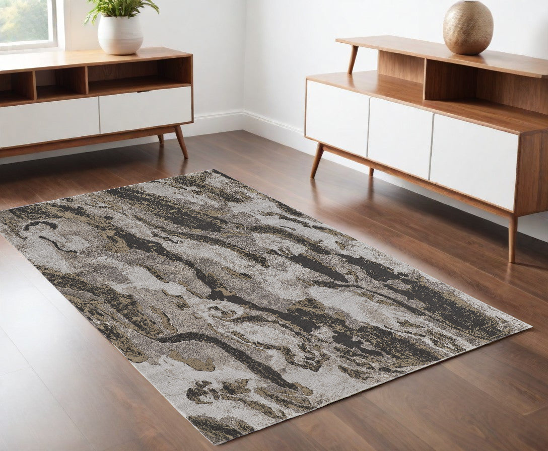 4' x 6' Brown and Ivory Abstract Power Loom Distressed Area Rug