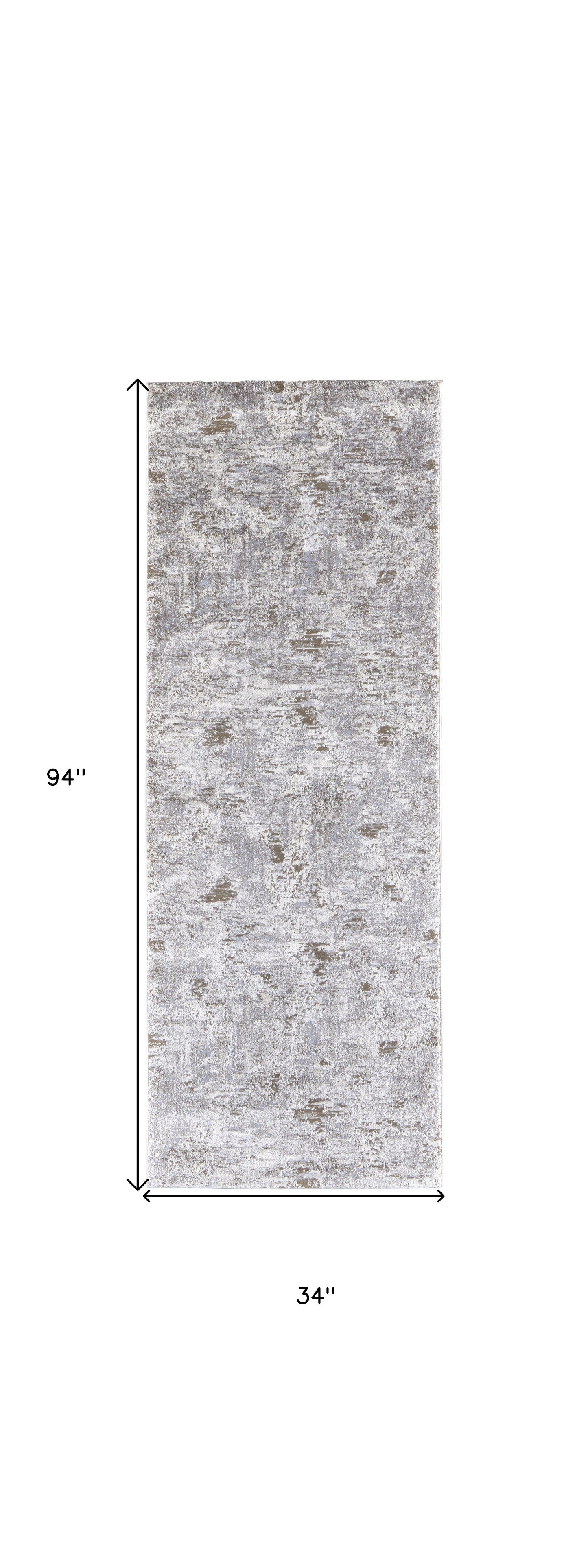 8' Gray and Ivory Abstract Power Loom Distressed Runner Rug
