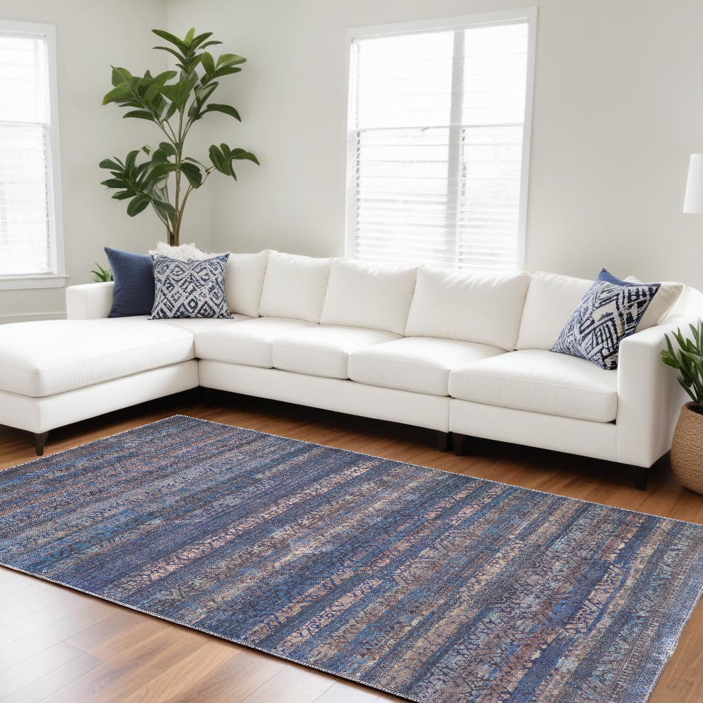 11' x 14' Blue and Purple Oriental Power Loom Area Rug