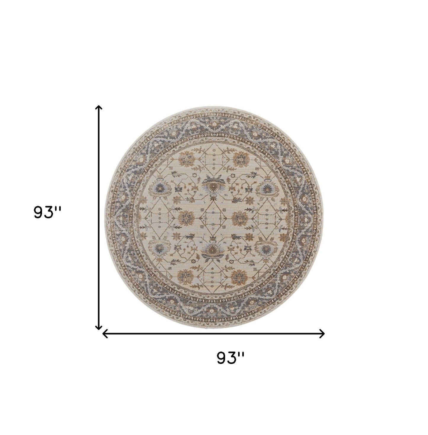 8' Brown and Ivory Round Oriental Power Loom Distressed Area Rug