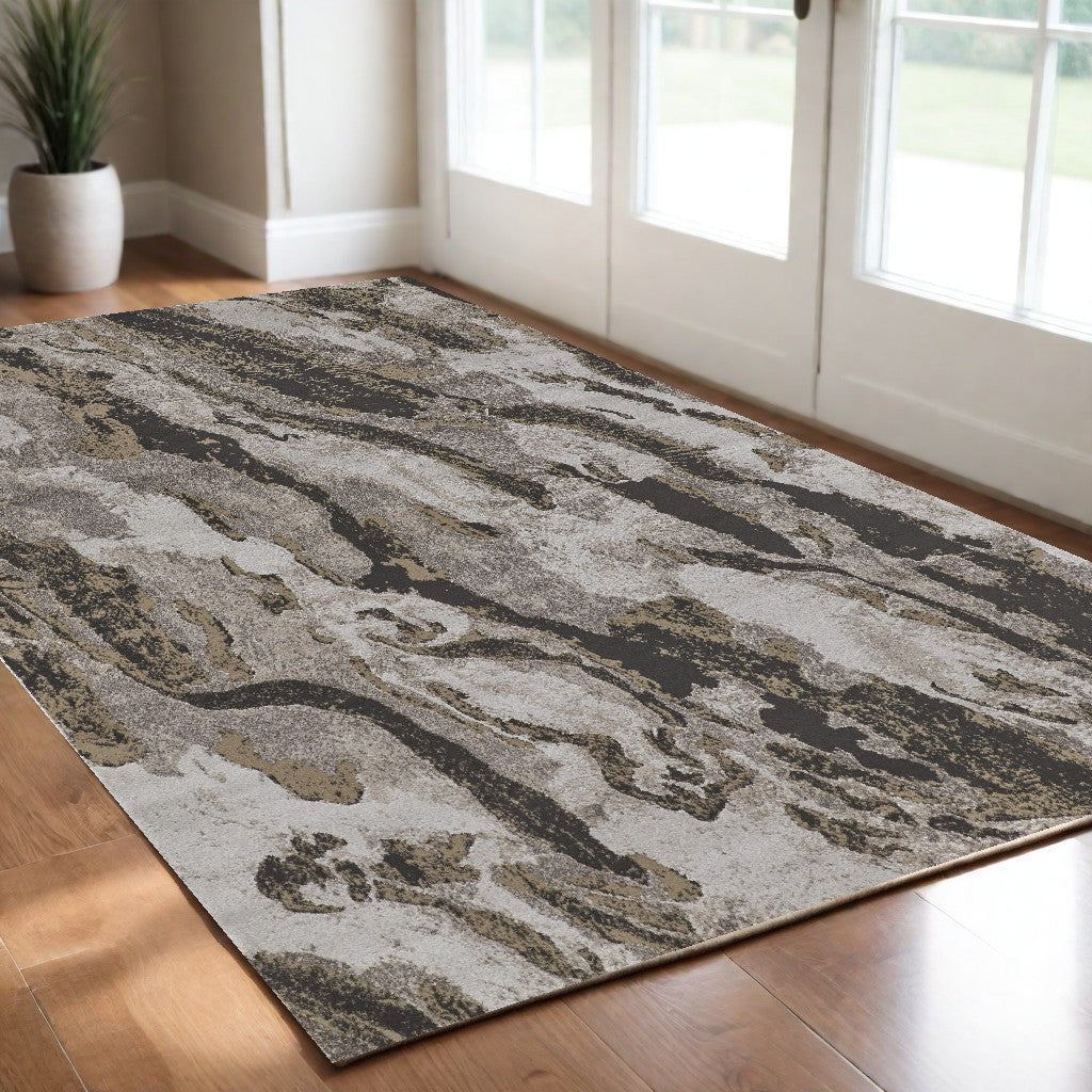 2' x 3' Brown and Ivory Abstract Power Loom Distressed Area Rug