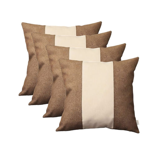 Set Of Four 18" X 18" Brown And Grey Polyester Geometric Zippered Pillow