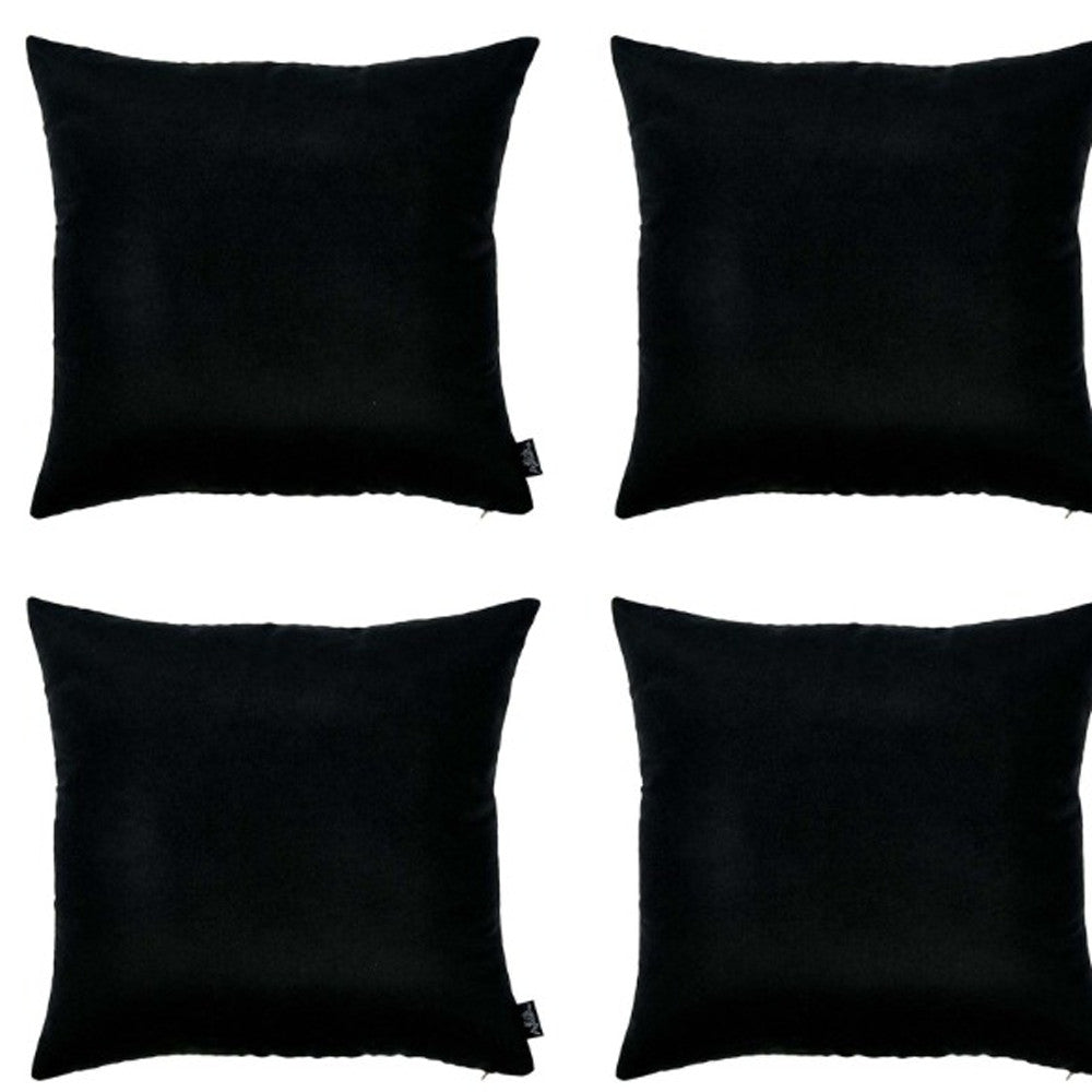 Set Of Four 20" X 20" Black Polyester Zippered Pillow Cover