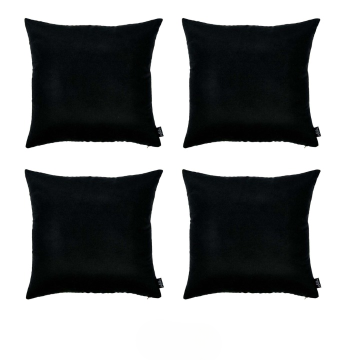 Set Of Four 20" X 20" Black Polyester Zippered Pillow Cover