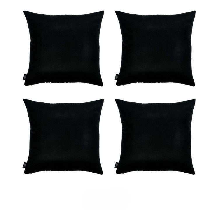 Set Of Four 20" X 20" Black Polyester Zippered Pillow Cover