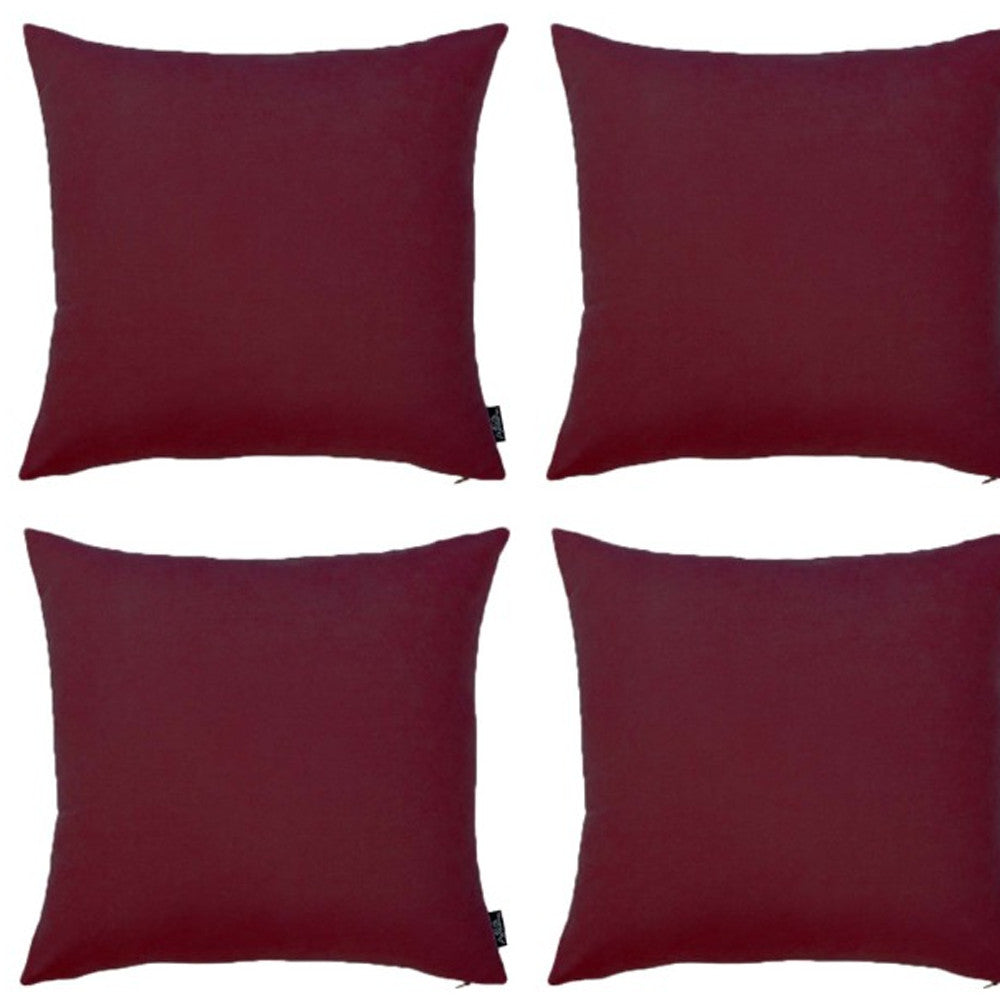 Set Of Four 20" X 20" Claret Red Polyester Zippered Pillow Cover