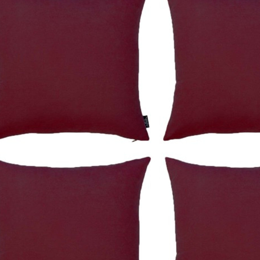 Set Of Four 20" X 20" Claret Red Polyester Zippered Pillow Cover