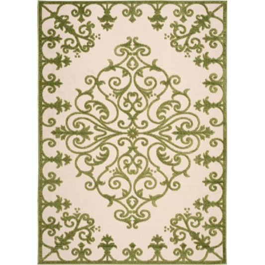 10' X 13' Green Damask Non Skid Indoor Outdoor Area Rug