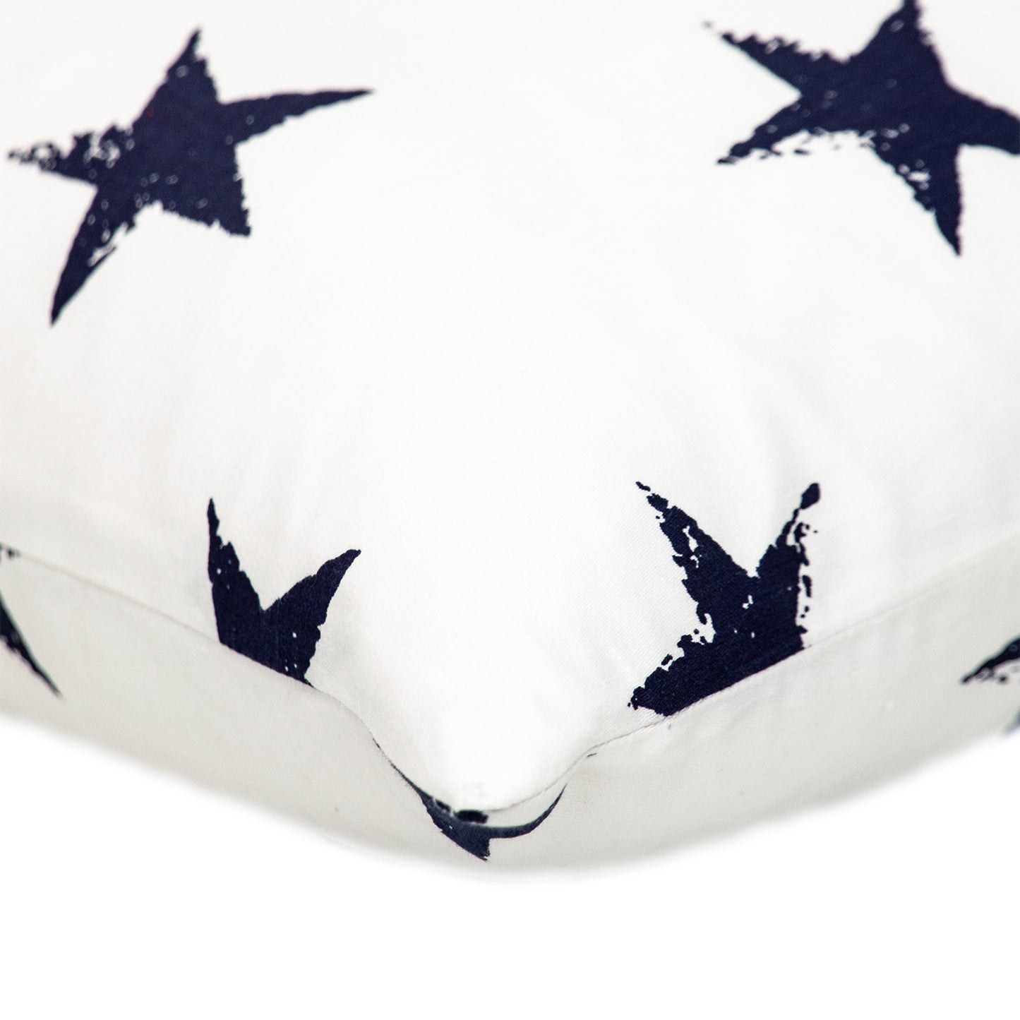 16" White and Blue Star Cotton Throw Pillow