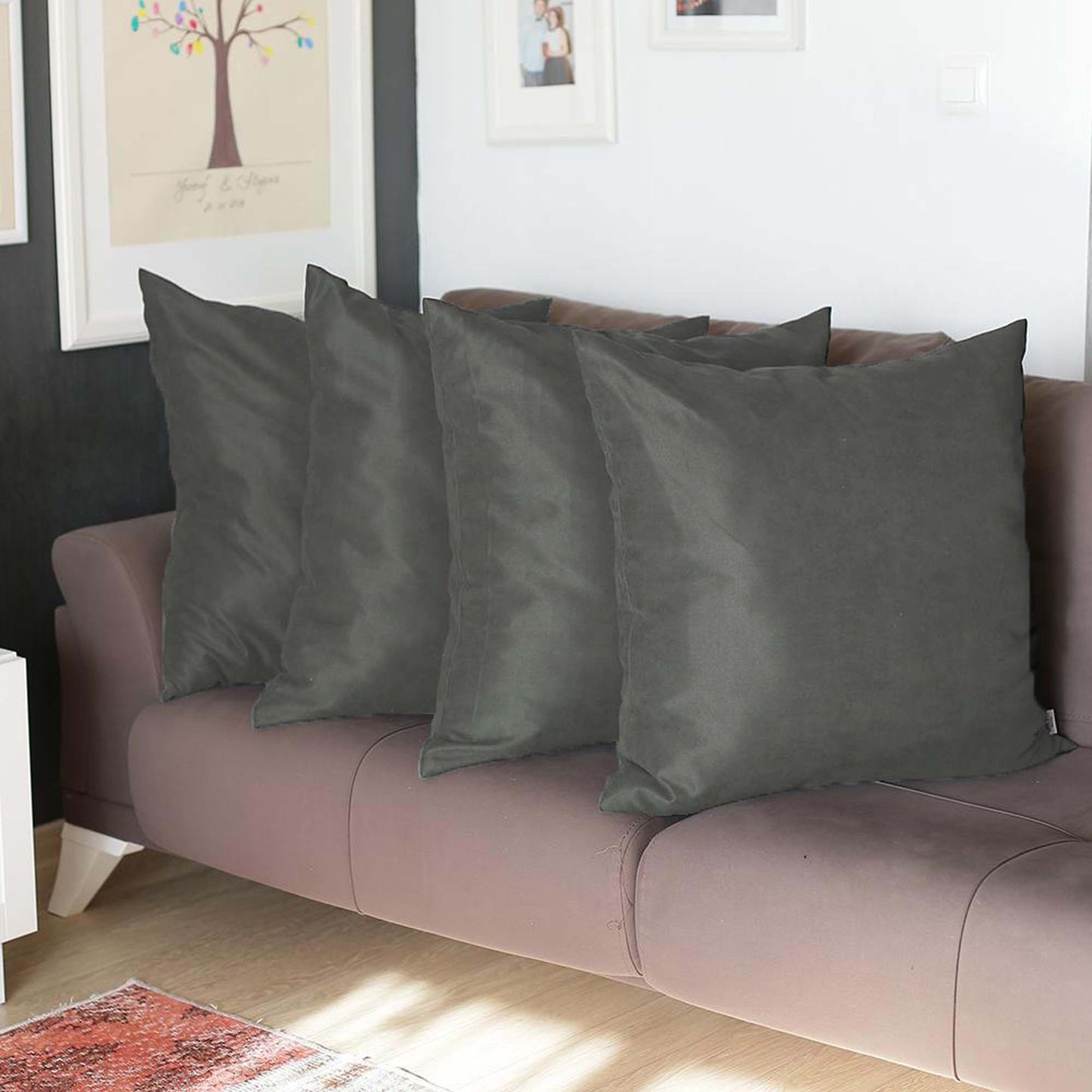Set Of Four 22" X 22" Gray Polyester Zippered Pillow Cover