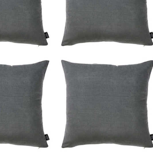 Set Of Four 22" X 22" Gray Polyester Zippered Pillow Cover