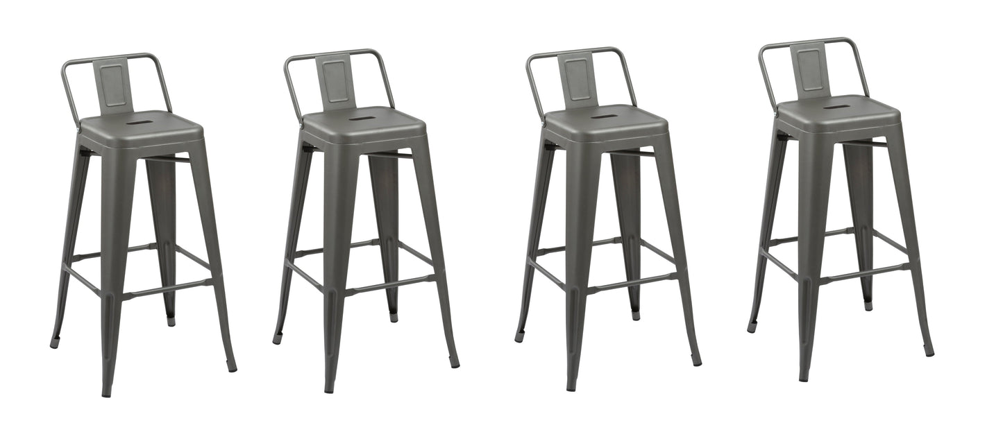 Set of Four 26" Dark Gray Metal Low Back Counter Height Bar Chairs