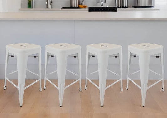 Set of Four 30" White Metal Backless Bar Height Bar Chairs