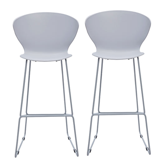 Set of Two 30" Gray Heavy Duty Plastic And Metal Low Back Bar Height Bar Chairs