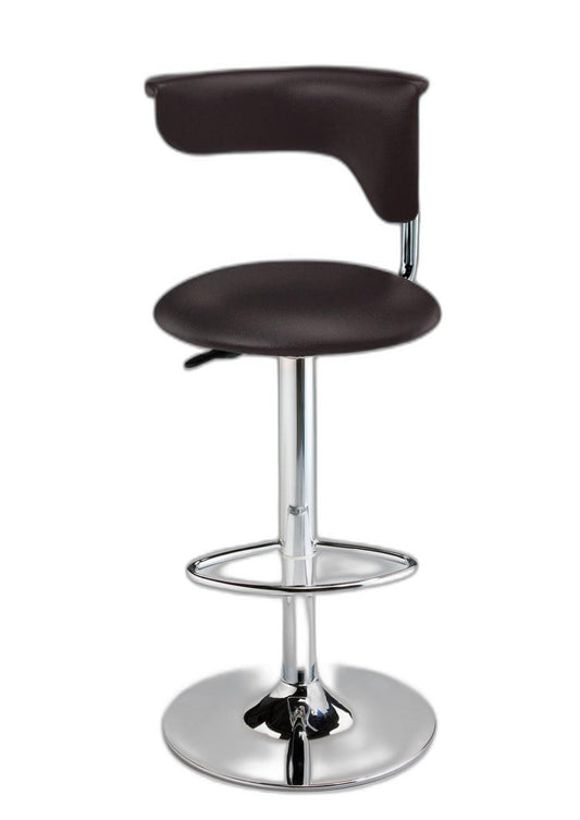 Dark Brown And Silver Faux Leather And Metal Low Back Adjustable Height Bar Chair