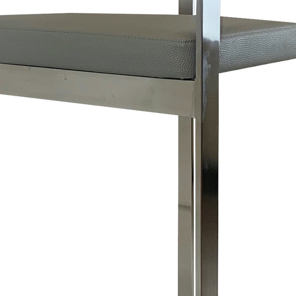 26" Gray And Silver Faux Leather And Metal Low Back Counter Height Bar Chair