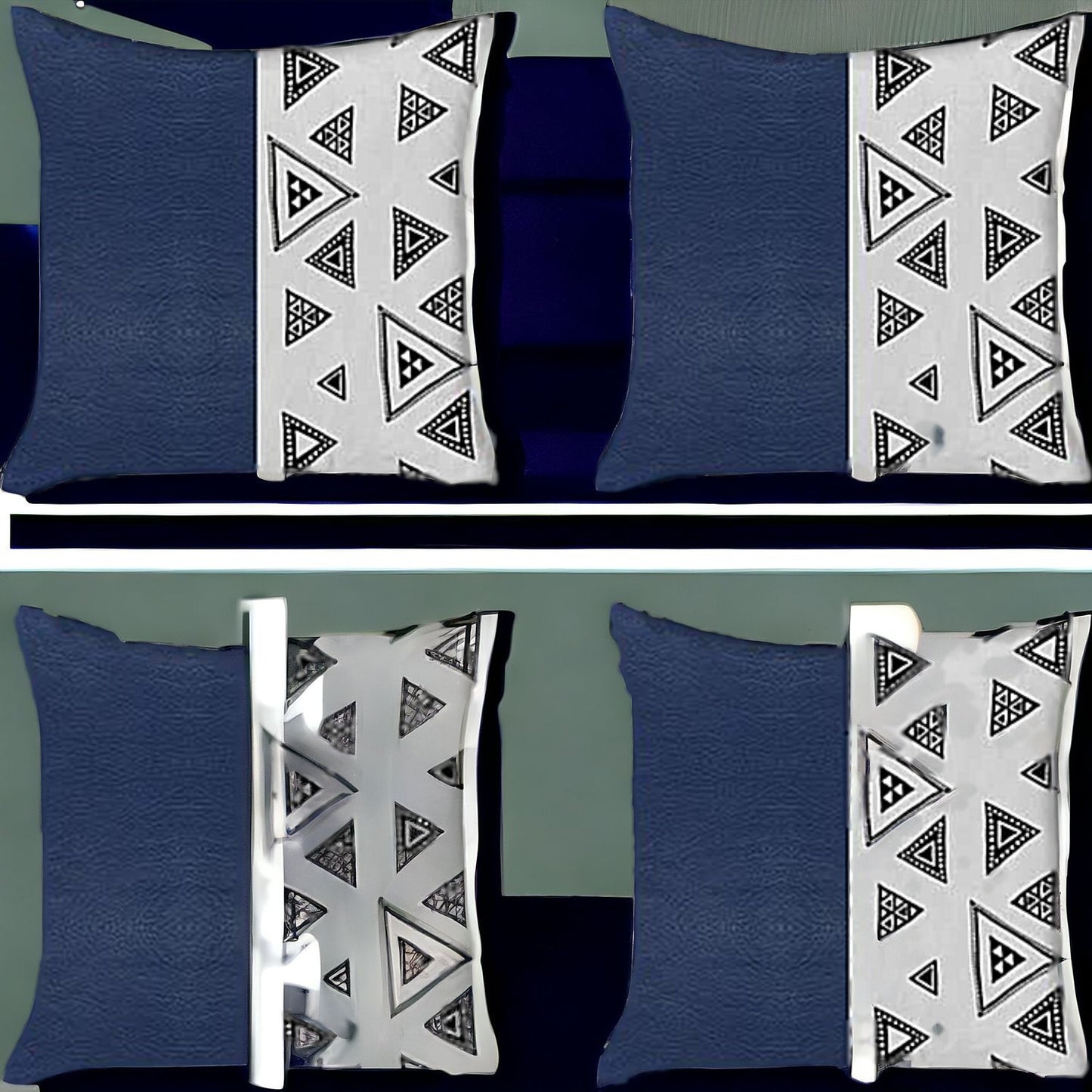 Set Of Four 17" X 17" Navy Blue Faux Leather Geometric Zippered Pillow Cover