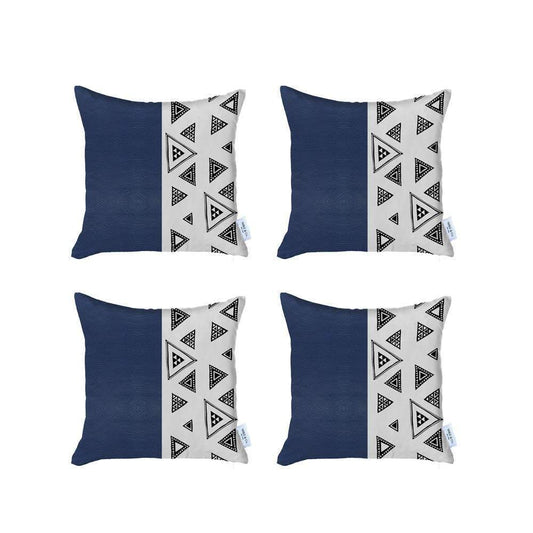 Set Of Four 18" X 18" Navy Blue Faux Leather Geometric Zippered Pillow