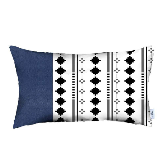 12" X 20" Navy Blue Faux Leather Diamond Zippered Pillow Cover