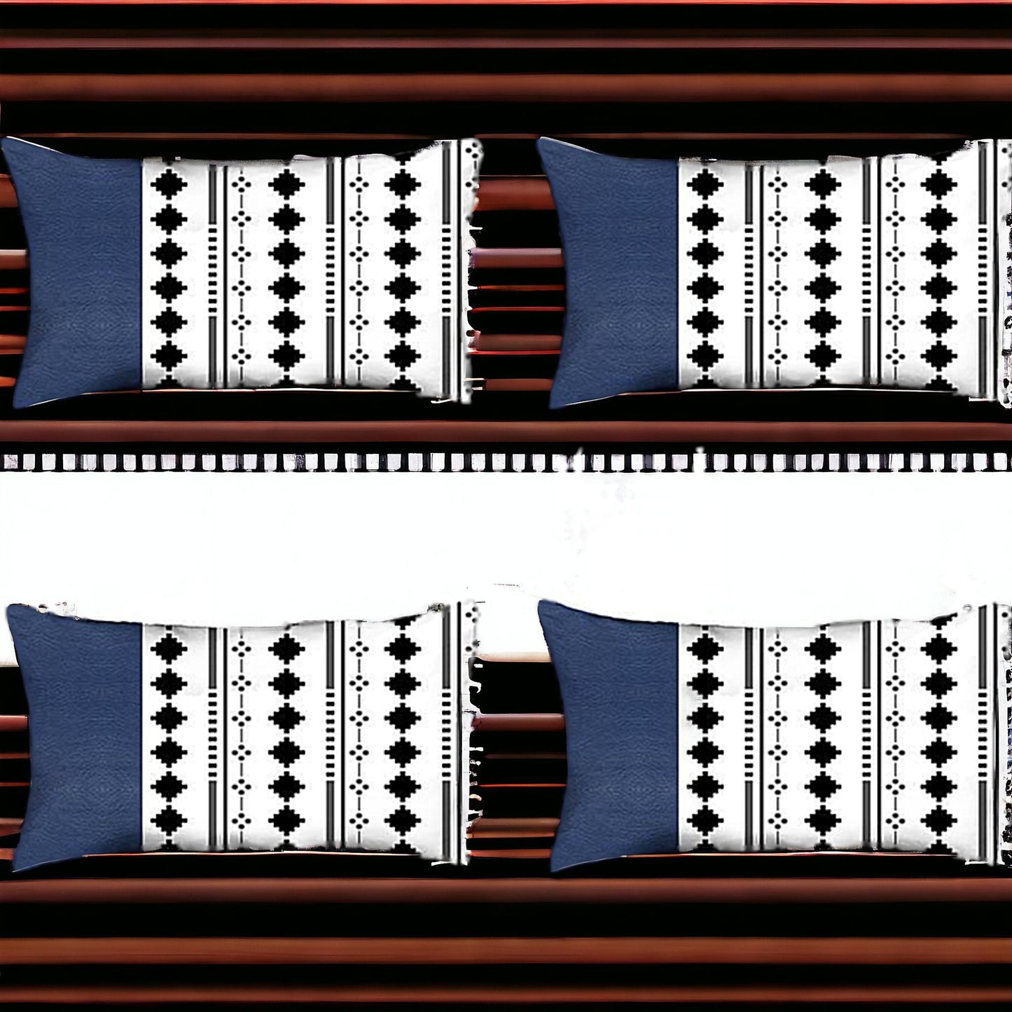 Set Of Four 12" X 20" Navy Blue Faux Leather Diamond Zippered Pillow Cover