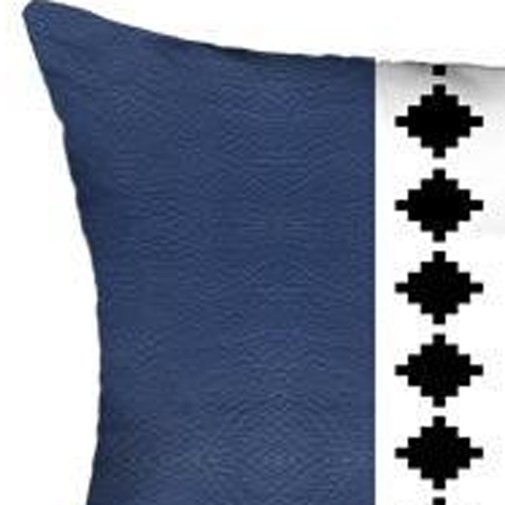 Set Of Four 12" X 20" Navy Blue Faux Leather Diamond Zippered Pillow Cover