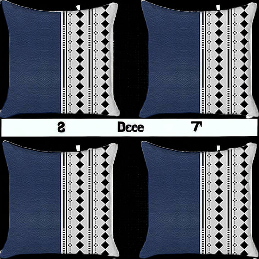 Set Of Four 17" X 17" Navy Blue Faux Leather Diamond Zippered Pillow Cover