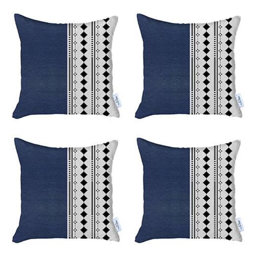 Set Of Four 17" X 17" Navy Blue Faux Leather Diamond Zippered Pillow