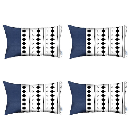 Set Of Four 20" X 12" Navy Blue Faux Leather Diamond Zippered Pillow