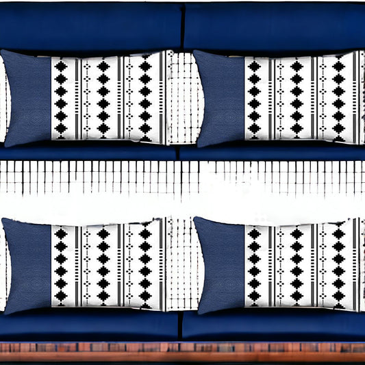 Set Of Four 20" X 12" Navy Blue Faux Leather Diamond Zippered Pillow