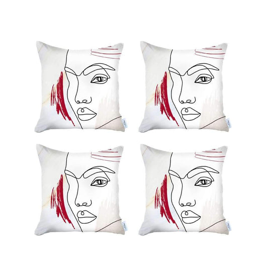 Set Of Four 18" X 18" Gray White Black And Red Polyester Abstract Zippered Pillow