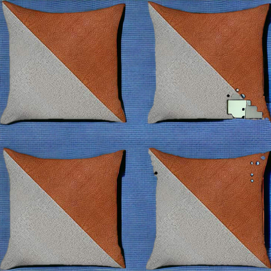 Set Of Four 18" X 18" Brown And Grey Polyester Geometric Zippered Pillow
