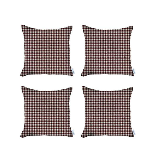 Set Of Four 18" X 18" Red Polyester Houndstooth Zippered Pillow