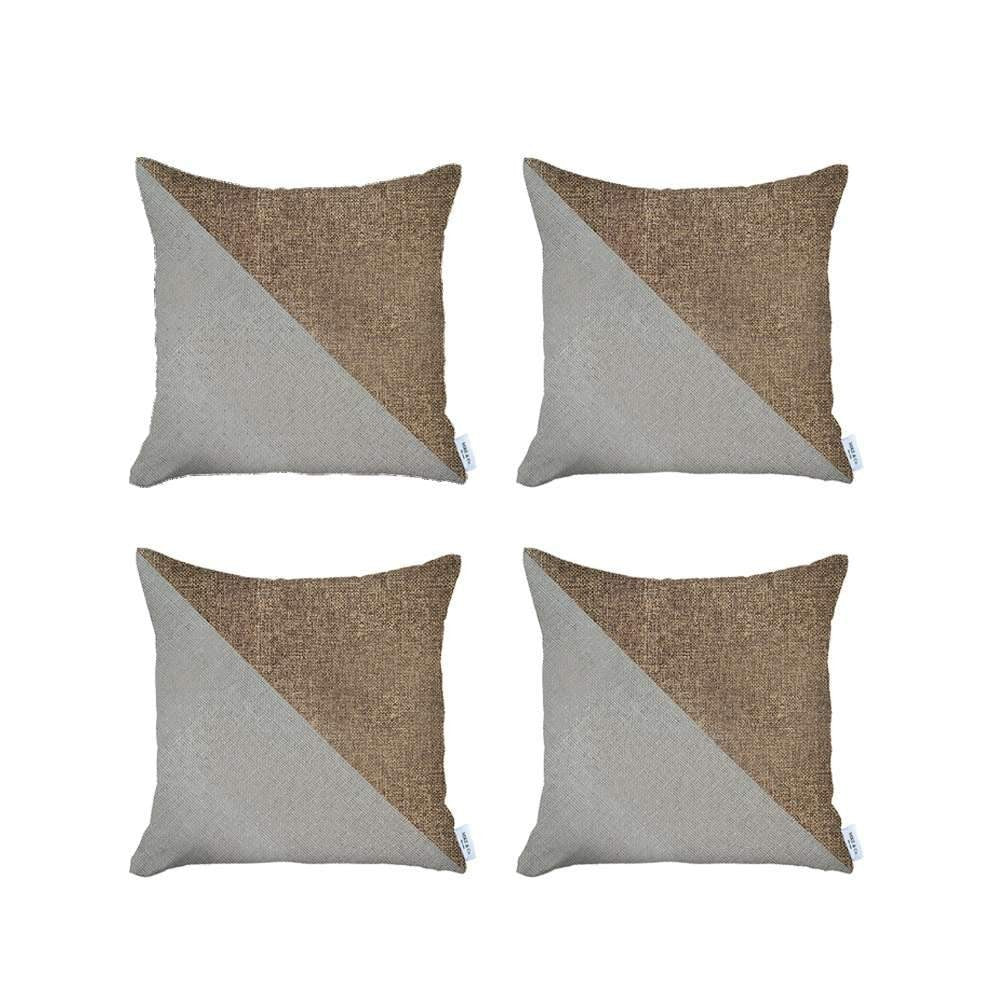 Set Of Four 18" X 18" Brown And Grey Polyester Geometric Zippered Pillow