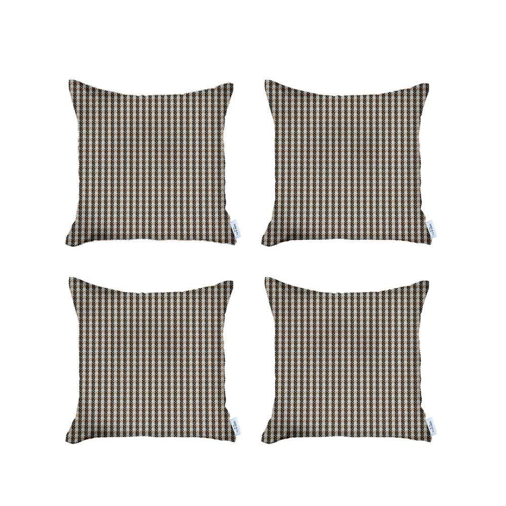 Set Of Four 18" X 18" Brown Polyester Houndstooth Zippered Pillow