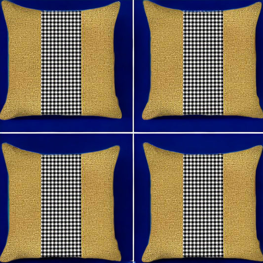 Set Of Four 18" X 18" Yellow And White Polyester Houndstooth Zippered Pillow