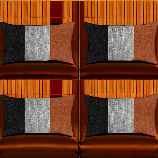 Set Of Four 20" X 12" Black Grey And Brown Polyester Geometric Zippered Pillow
