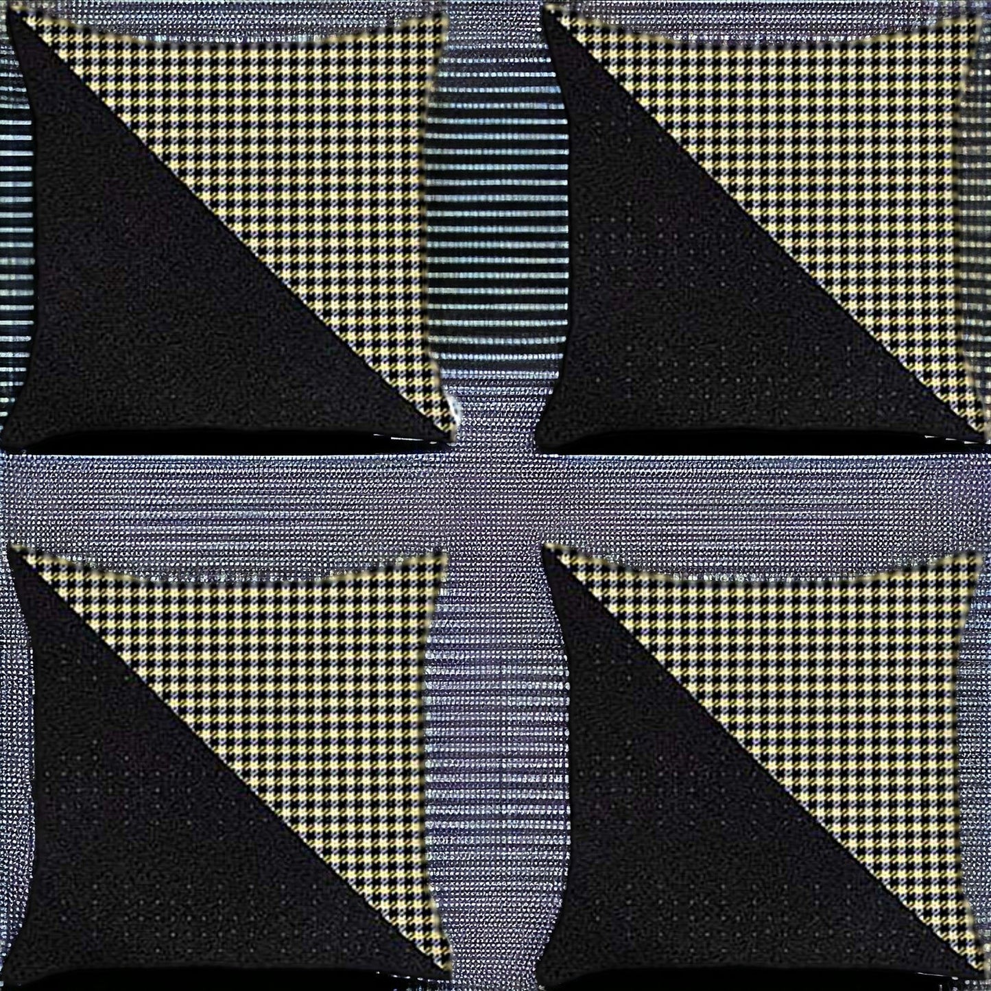 Set Of Four 18" X 18" Black And Yellow Polyester Houndstooth Zippered Pillow