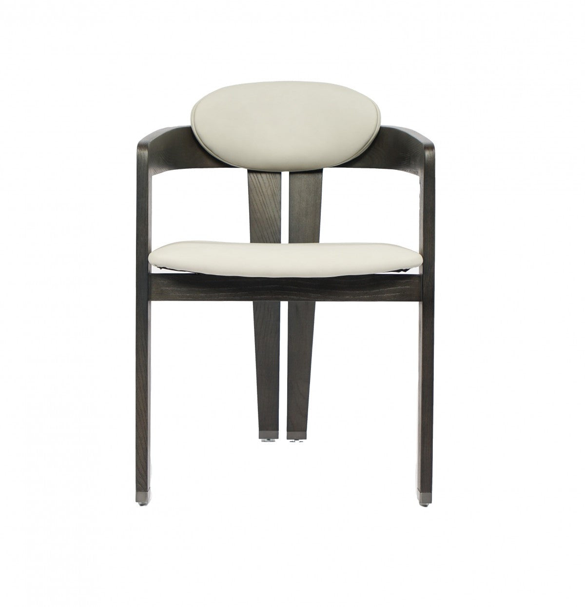Light Gray And Dark Gray Upholstered Faux Leather Open Back Dining Arm Chair