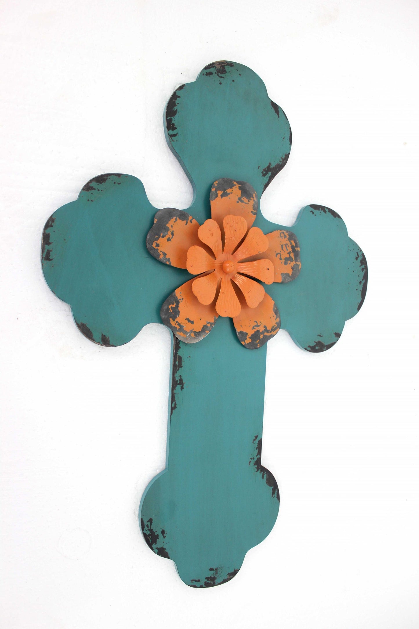 24" X 16" X 1" Blue Rustic Cross Wooden - Wall Decor